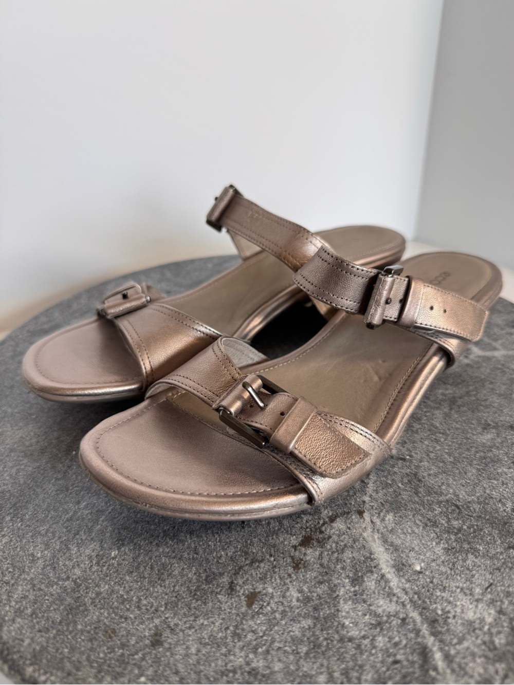 Ecco Leather Silver Grey Sandals Shoes 39